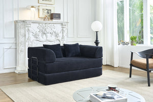 English Elm Convertible Floor Sofa Bed with Corduroy Upholstery High Density Foam Studio Sleeper Black W3434P509870