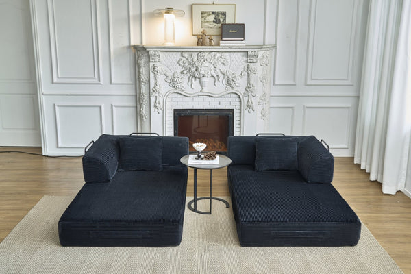 English Elm Convertible Floor Sofa Bed with Corduroy Upholstery High Density Foam Studio Sleeper Black W3434P509870
