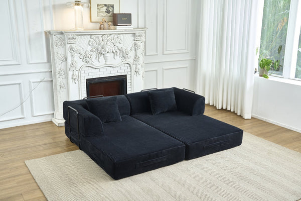 English Elm Convertible Floor Sofa Bed with Corduroy Upholstery High Density Foam Studio Sleeper Black W3434P509870