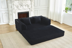 English Elm Convertible Floor Sofa Bed with Corduroy Upholstery High Density Foam Studio Sleeper Black W3434P509870