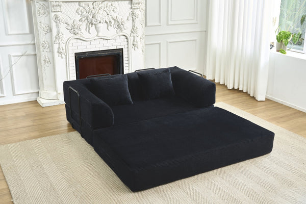 English Elm Convertible Floor Sofa Bed with Corduroy Upholstery High Density Foam Studio Sleeper Black W3434P509870