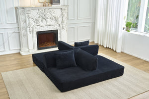 English Elm Convertible Floor Sofa Bed with Corduroy Upholstery High Density Foam Studio Sleeper Black W3434P509870