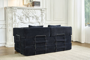 English Elm Convertible Floor Sofa Bed with Corduroy Upholstery High Density Foam Studio Sleeper Black W3434P509870