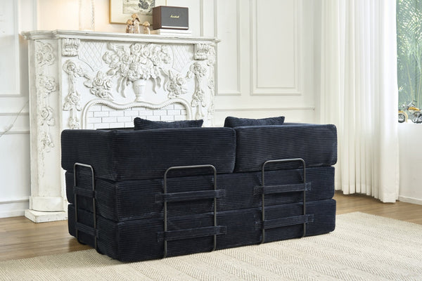 English Elm Convertible Floor Sofa Bed with Corduroy Upholstery High Density Foam Studio Sleeper Black W3434P509870
