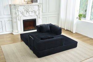 English Elm Convertible Floor Sofa Bed with Corduroy Upholstery High Density Foam Studio Sleeper Black W3434P509870