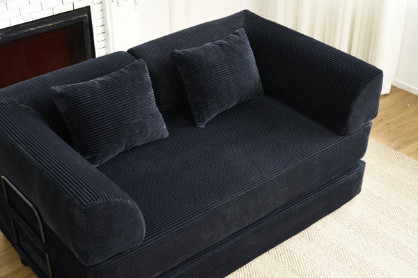English Elm Convertible Floor Sofa Bed with Corduroy Upholstery High Density Foam Studio Sleeper Black W3434P509870