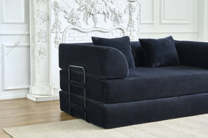 English Elm Convertible Floor Sofa Bed with Corduroy Upholstery High Density Foam Studio Sleeper Black W3434P509870