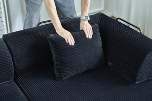 English Elm Convertible Floor Sofa Bed with Corduroy Upholstery High Density Foam Studio Sleeper Black W3434P509870