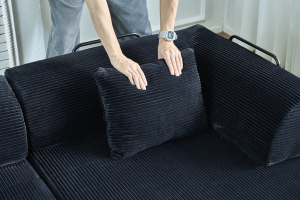 English Elm Convertible Floor Sofa Bed with Corduroy Upholstery High Density Foam Studio Sleeper Black W3434P509870
