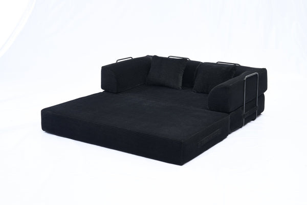 English Elm Convertible Floor Sofa Bed with Corduroy Upholstery High Density Foam Studio Sleeper Black W3434P509870