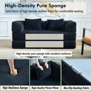 English Elm Convertible Floor Sofa Bed with Corduroy Upholstery High Density Foam Studio Sleeper Black W3434P509870