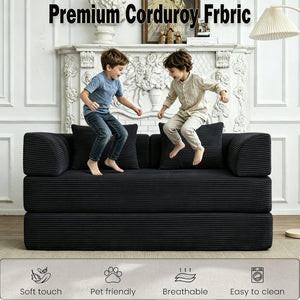 English Elm Convertible Floor Sofa Bed with Corduroy Upholstery High Density Foam Studio Sleeper Black W3434P509870