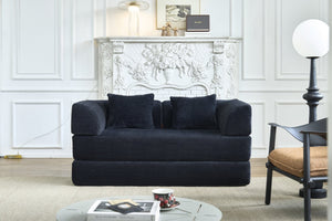 English Elm Convertible Floor Sofa Bed with Corduroy Upholstery High Density Foam Studio Sleeper Black W3434P509870