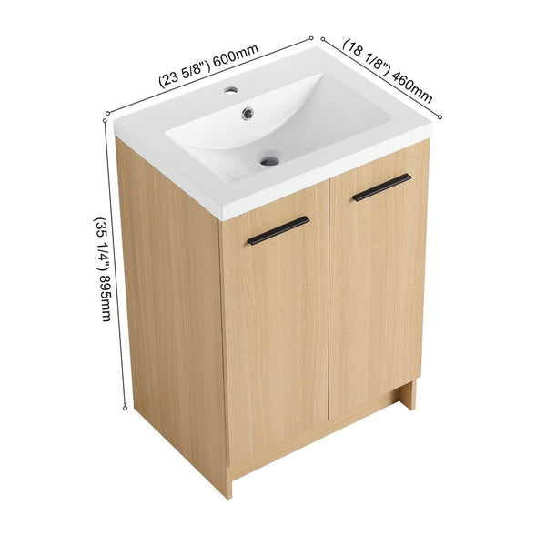 English Elm 24" Freestanding Oak Bathroom Vanity Set with Linen Tower Resin Sink Soft Close W3450S00091