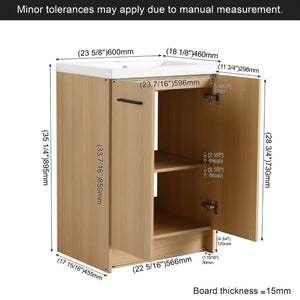 English Elm 24" Freestanding Oak Bathroom Vanity Set with Linen Tower Resin Sink Soft Close W3450S00091