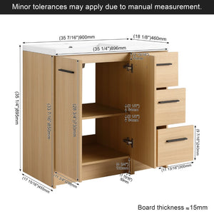 English Elm 36 Inch Freestanding Vanity Set with Linen Cabinet Resin Sink and Light Oak Finish Large Storage W3450S00099