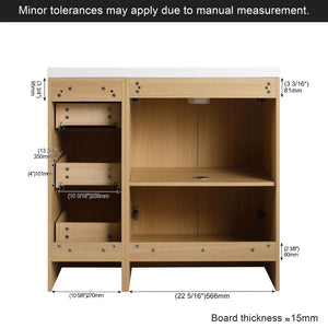 English Elm 36 Inch Freestanding Vanity Set with Linen Cabinet Resin Sink and Light Oak Finish Large Storage W3450S00099