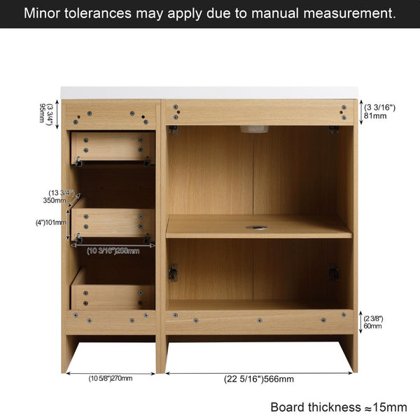 English Elm 36 Inch Freestanding Vanity Set with Linen Cabinet Resin Sink and Light Oak Finish Large Storage W3450S00099