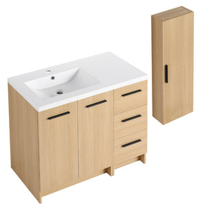 English Elm 36 Inch Freestanding Vanity Set with Linen Cabinet Resin Sink and Light Oak Finish Large Storage W3450S00099
