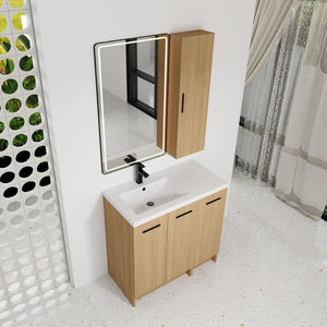 English Elm 36 Inch Bathroom Vanity Set with Linen Tower Resin Sink and Oak Finish Storage W3450S00101