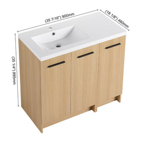 English Elm 36 Inch Bathroom Vanity Set with Linen Tower Resin Sink and Oak Finish Storage W3450S00101