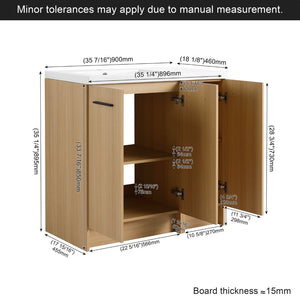 English Elm 36 Inch Bathroom Vanity Set with Linen Tower Resin Sink and Oak Finish Storage W3450S00101