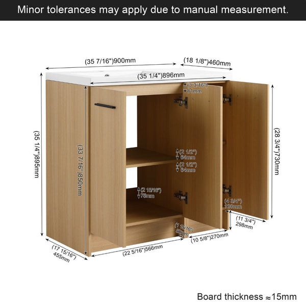 English Elm 36 Inch Bathroom Vanity Set with Linen Tower Resin Sink and Oak Finish Storage W3450S00101