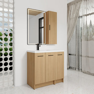 English Elm 36 Inch Bathroom Vanity Set with Linen Tower Resin Sink and Oak Finish Storage W3450S00101