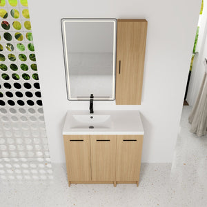 English Elm 36 Inch Bathroom Vanity Set with Linen Tower Resin Sink and Oak Finish Storage W3450S00101