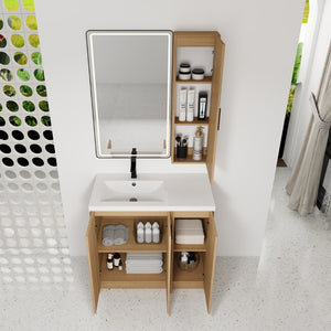 English Elm 36 Inch Bathroom Vanity Set with Linen Tower Resin Sink and Oak Finish Storage W3450S00101