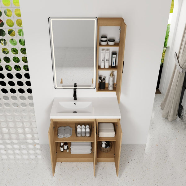 English Elm 36 Inch Bathroom Vanity Set with Linen Tower Resin Sink and Oak Finish Storage W3450S00101