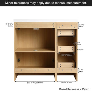 English Elm 36 Inch Freestanding Vanity Set with Linen Cabinet Resin Sink and Light Oak Finish Double-Door Storage W3450S00105