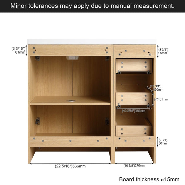 English Elm 36 Inch Freestanding Vanity Set with Linen Cabinet Resin Sink and Light Oak Finish Double-Door Storage W3450S00105