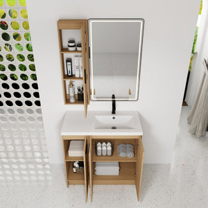 English Elm 36 Inch Freestanding Bathroom Vanity Set with Linen Tower Oak Grain Soft Close Doors W3450S00107