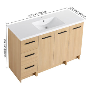 English Elm 48" Freestanding Bathroom Vanity with Resin Sink Tall Side Cabinet Light Oak W3450S00111