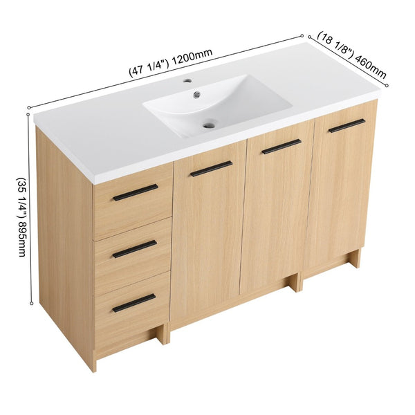 English Elm 48" Freestanding Bathroom Vanity with Resin Sink Tall Side Cabinet Light Oak W3450S00111