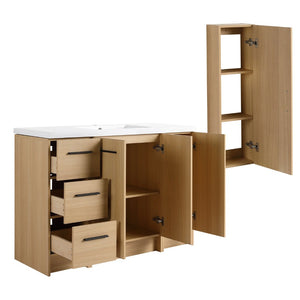 English Elm 48" Freestanding Bathroom Vanity with Resin Sink Tall Side Cabinet Light Oak W3450S00111