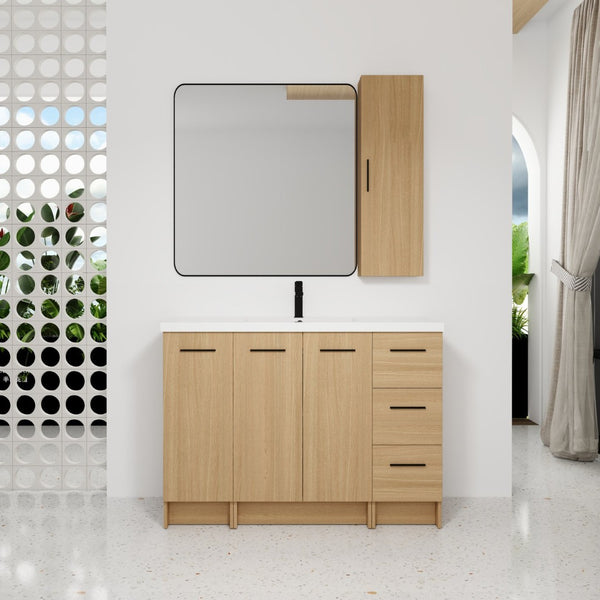 English Elm 48" Freestanding Bathroom Vanity with Resin Sink Tall Side Cabinet Light Oak W3450S00111