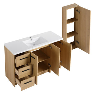 English Elm 48" Freestanding Bathroom Vanity with Resin Sink Tall Side Cabinet Light Oak W3450S00111