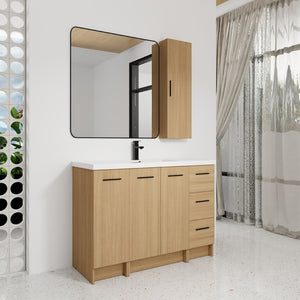 English Elm 48" Freestanding Bathroom Vanity with Resin Sink Tall Side Cabinet Light Oak W3450S00111