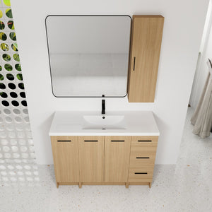 English Elm 48" Freestanding Bathroom Vanity with Resin Sink Tall Side Cabinet Light Oak W3450S00111