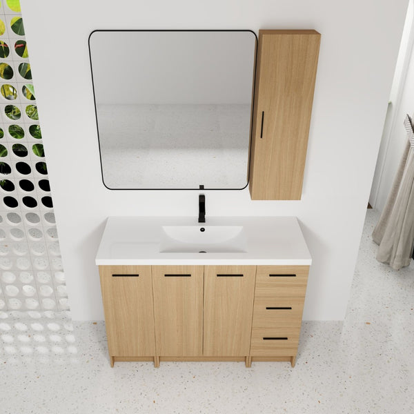 English Elm 48" Freestanding Bathroom Vanity with Resin Sink Tall Side Cabinet Light Oak W3450S00111