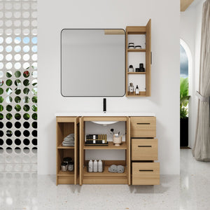 English Elm 48" Freestanding Bathroom Vanity with Resin Sink Tall Side Cabinet Light Oak W3450S00111