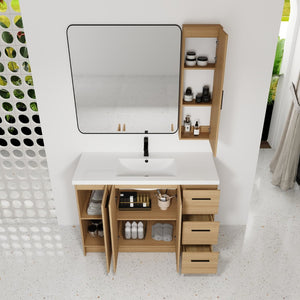 English Elm 48" Freestanding Bathroom Vanity with Resin Sink Tall Side Cabinet Light Oak W3450S00111