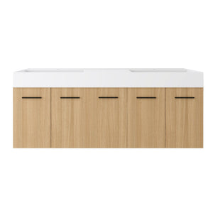 English Elm 60 Inch Floating Double Sink Vanity Light Oak Plywood Cabinet Soft Close Doors W3450S00116