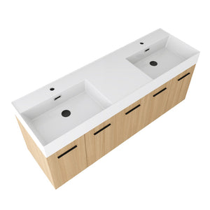 English Elm 60 Inch Floating Double Sink Vanity Light Oak Plywood Cabinet Soft Close Doors W3450S00116