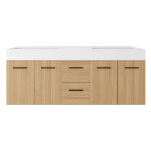 English Elm 60 Inch Floating Double Sink Vanity Light Oak Plywood Soft Close Storage Cabinet W3450S00118