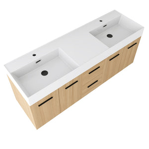 English Elm 60 Inch Floating Double Sink Vanity Light Oak Plywood Soft Close Storage Cabinet W3450S00118