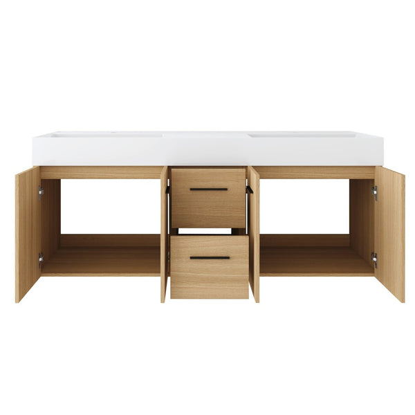English Elm 60 Inch Floating Double Sink Vanity Light Oak Plywood Soft Close Storage Cabinet W3450S00118