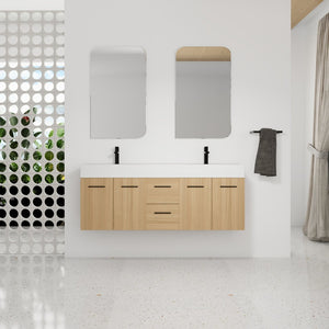 English Elm 60 Inch Floating Double Sink Vanity Light Oak Plywood Soft Close Storage Cabinet W3450S00118